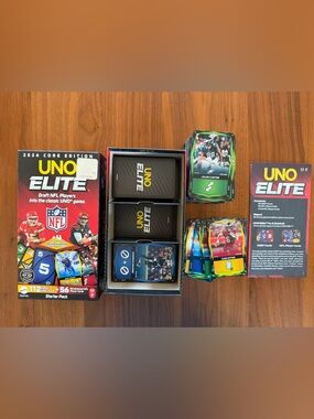 Mattel UNO Elite NFL 2024 Game + 112 Extra NFL Cards & 12 Foil Collectible Cards